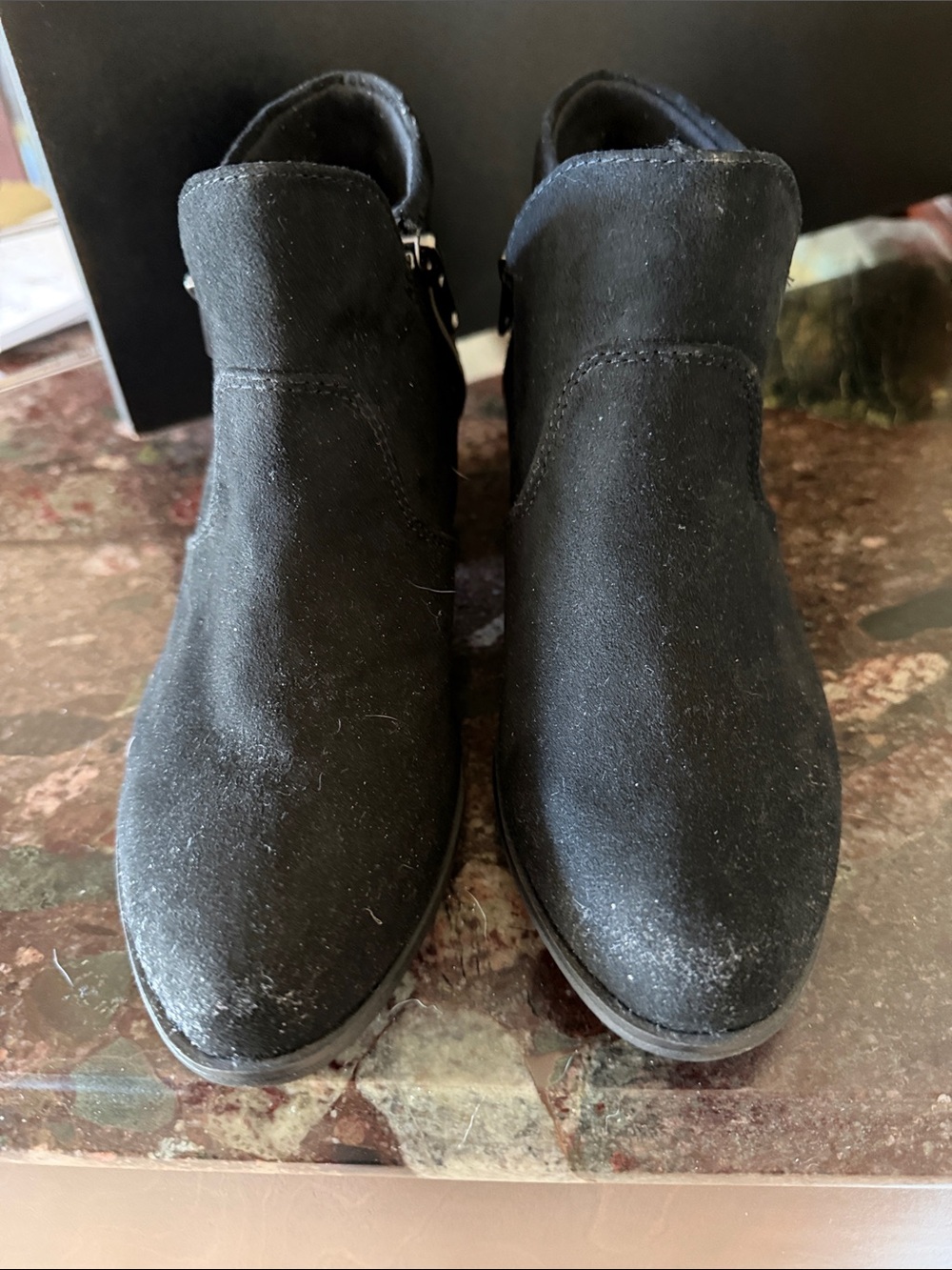 Sun + Stone Black faux Suede Womans Ankle Boots